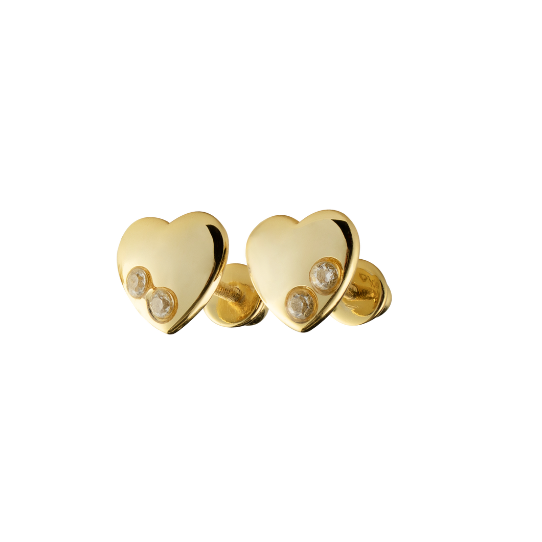 GOLD HEART EARRINGS with CLEAR STONES