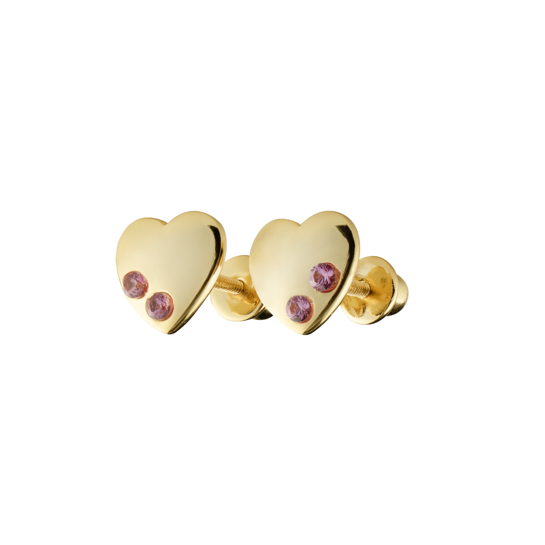 GOLD HEART EARRINGS with PINK  STONES