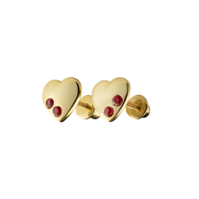 Load image into Gallery viewer, GOLD HEART EARRINGS with RED STONES
