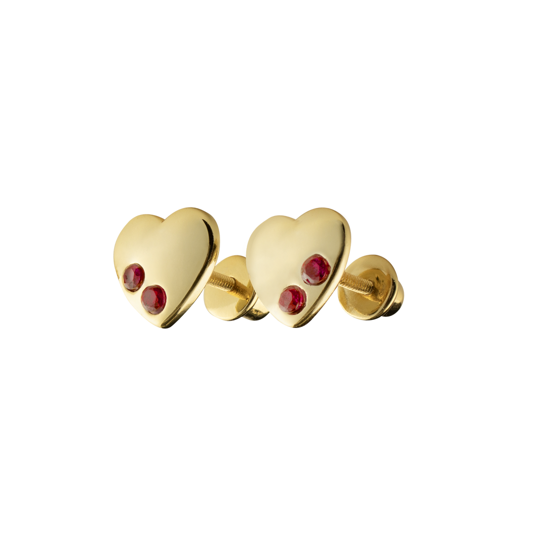GOLD HEART EARRINGS with RED STONES