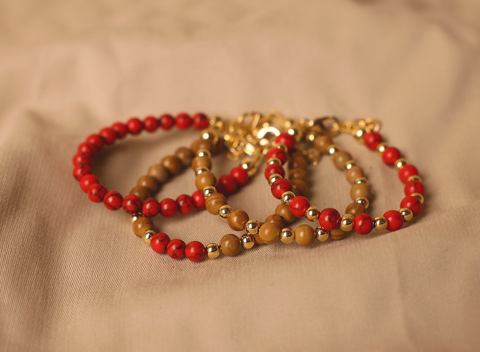 Red Dye With Gold Beads Bracelet Red Dye With Gold Beads Bracelet