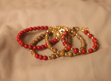 Load image into Gallery viewer, WOOD GRAIN STONE WITH RED BEADS BRACELET
