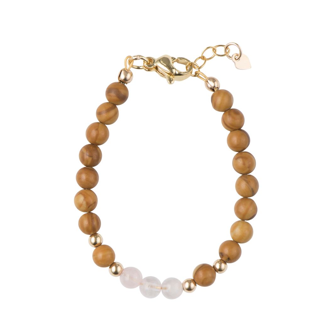 WOOD GRAIN STONE WITH ROSE BEADS BRACELET